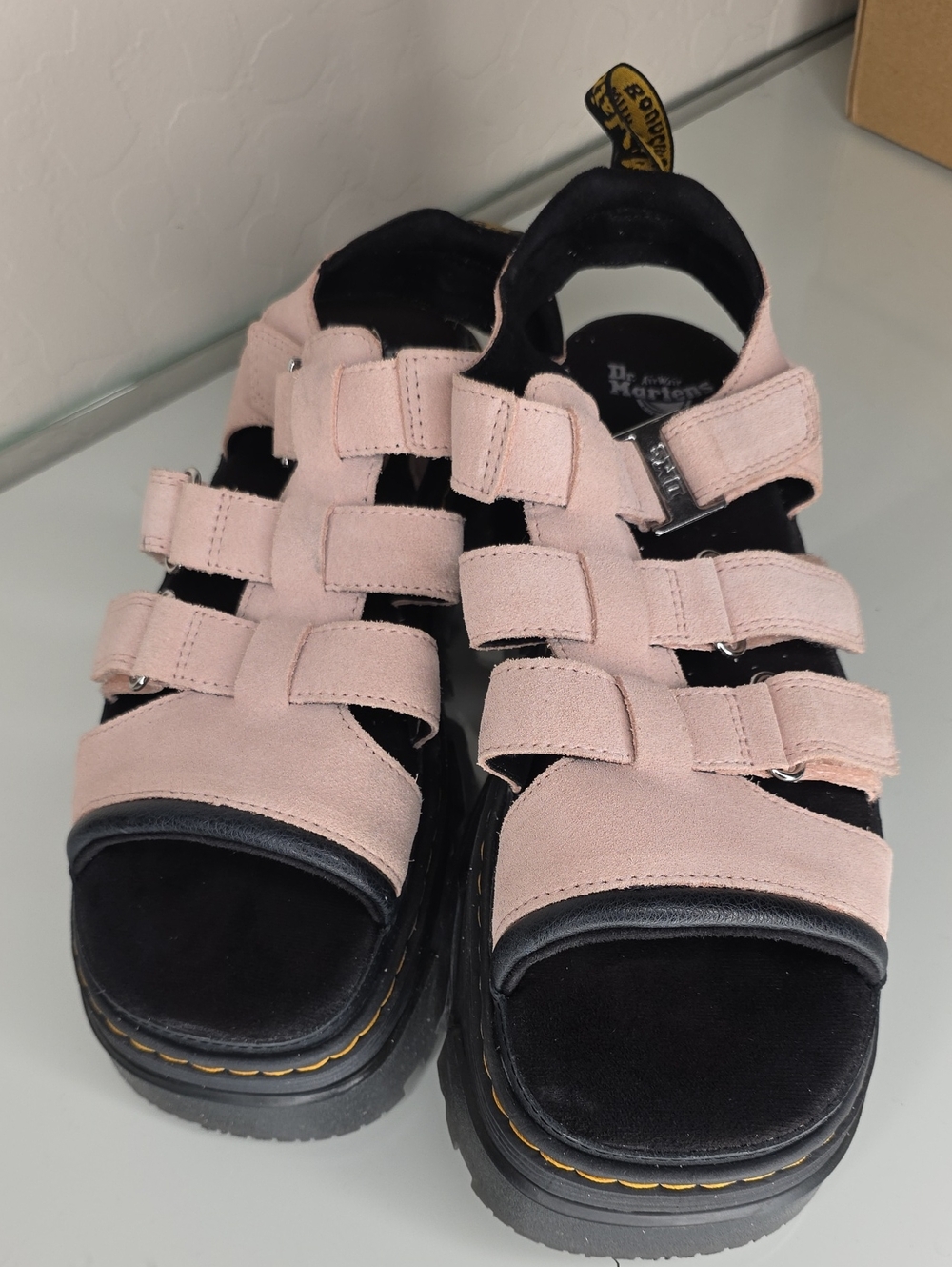 Dr. Martens Mattison 3-Strap Sandals Powder Pink Suede Women Sz10/42
